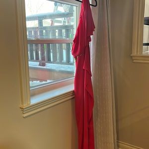 One shoulder evening dress. High slit.